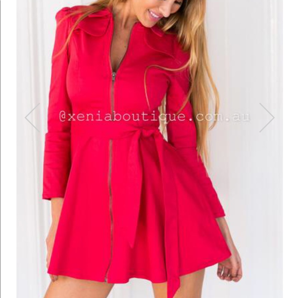 Xenia Boutique Red Coat With Bow